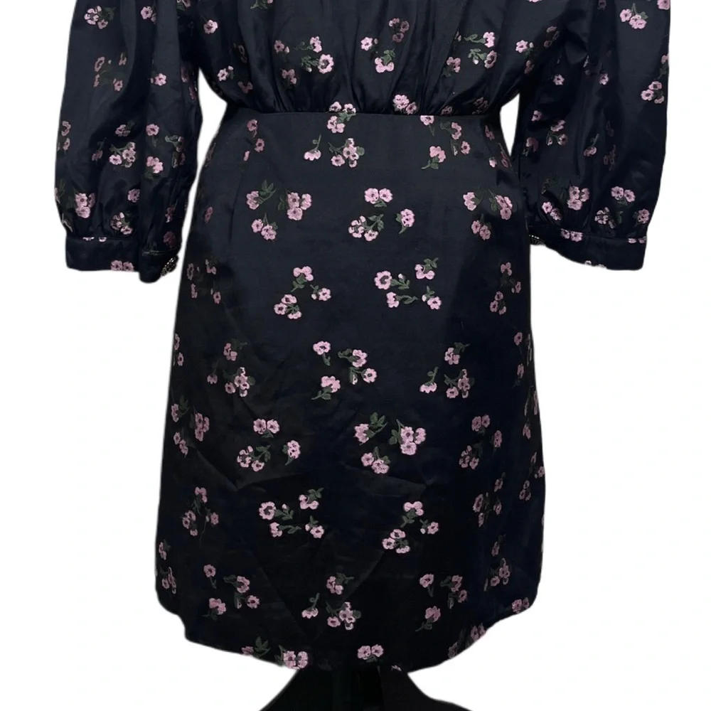 Sister Jane Puff Sleeve Collard Ink Dark Floral Sz L Goth Whimsigoth Dress - Picture 7 of 16